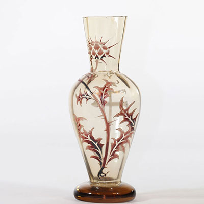 Emile Gallé crystal vase decorated with thistles