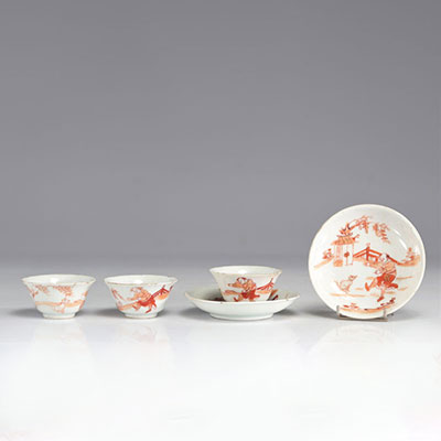 Bowls and under bowls in iron red porcelain 18th century