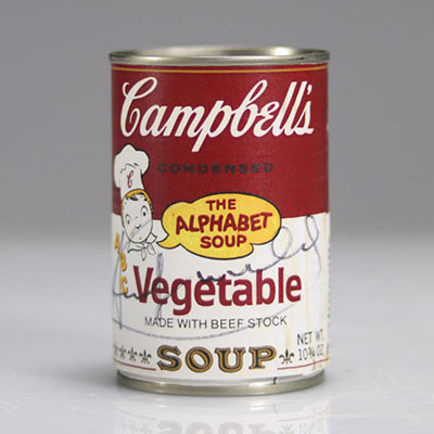 Andy Warhol (d'après). Campbell's Soup « Vegetable ». Boîte de conserve métallique.