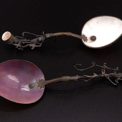CHINA - pair of spoons - root, shelf and nacre