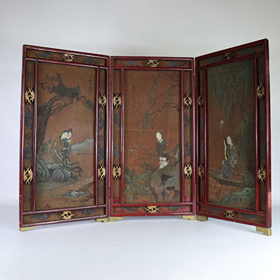 China painted triptych character scenes