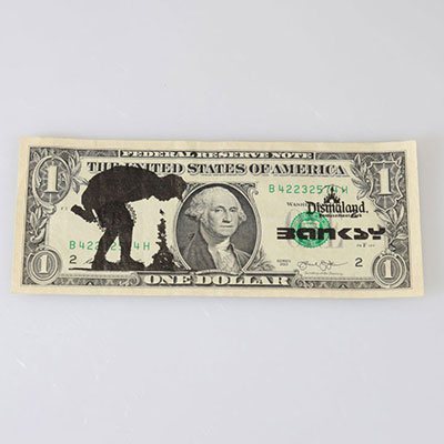 BANKSY (né en 1974), d'après Dismal dollar Cachets sur véritable billet de un dollar Cachet de la signature et cachet de Dismaland à droite
