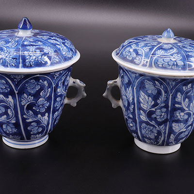 CHINA - pair of covered cups - white blue - XVIIIth - mark