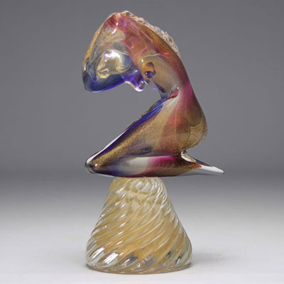 Murano sculpture young naked woman with inclusion of colors and gold