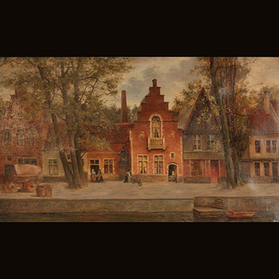 Dolf VAN ROY (1858-1943)-  huile sur toile - vue de ville