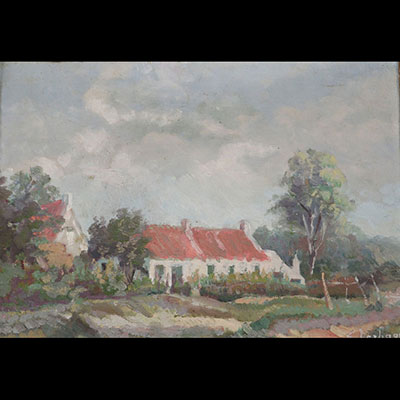 Fernand VERHAEGEN (1883-1975) huile sur bois" ferme en campagne"