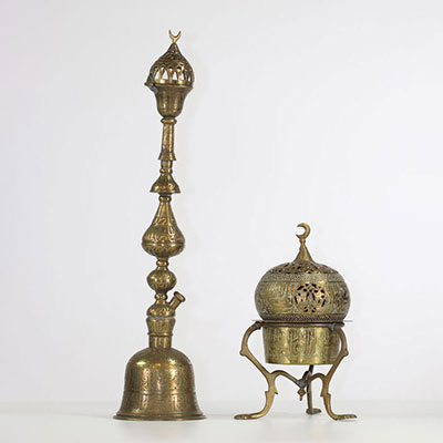 Art Islamique , comprenant un narguilé et un encensoir Ottoman , fin XIX ème 
