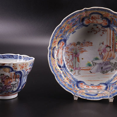 CHINA - bowl and saucer - Madarin scenery - XVIIIth