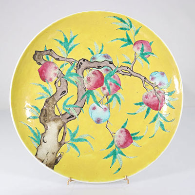 China large dish on a yellow background decorated with peaches- Guangxu mark and period 