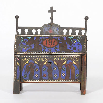 FRANCE - 13th CENTURY IMPORTANT RELIQUARY HUNT Limoges. Champleve enamel on copper.