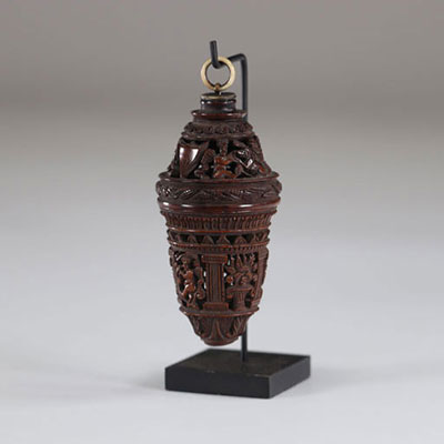 19th century carved and openwork corozo nut box