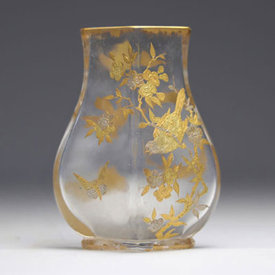 Baccarat vase decorated with japanese birds and insects with gold enamel