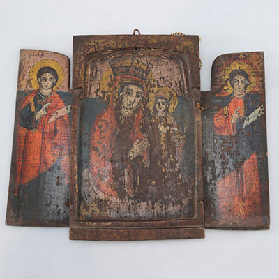 Triptych painted wood travel icon