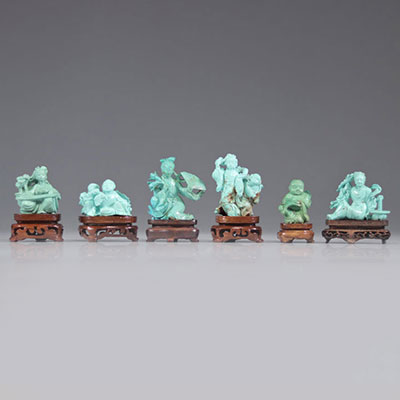 Lot de (6) sculptures chinoise en turquoise