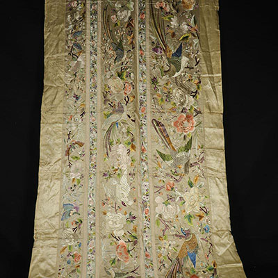 CHINA - large tapestry - butterflies, birds and flowers scenery  -XVIIIth
