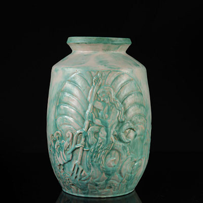ART-DECO, porcelain vase with figurative decoration, 20th century.