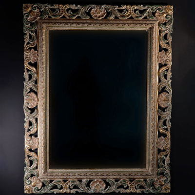Large polychrome carved wood mirror Louis XV style circa 1900