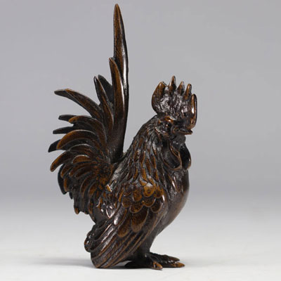 Coq en bronze, travail japonais.