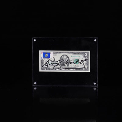 Andy WARHOL Billet de 2$, USA, timbrés et datant de 1976, signés par Andy Warhol. 20ème