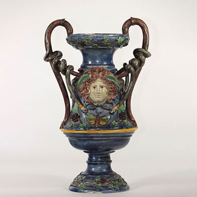 School tower vase decorated with snakes in the spirit of Palissy