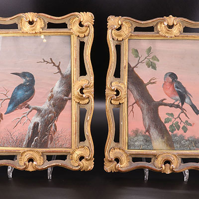 荷兰 - 成对绘画作品 - 红腹灰雀和翠鸟