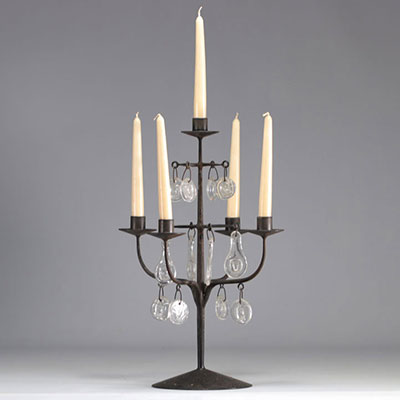 Eric HOGLUND (1932-1998) metal candlestick with multiple glasswares from the 1950s