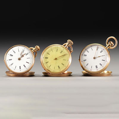 Lot de trois montres de gousset en or jaune 18K 750°/°°, pour un poids brut de 80gr.