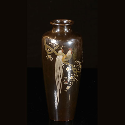 Japon - Vase  cloisonné à décor de coqs époque Meiji