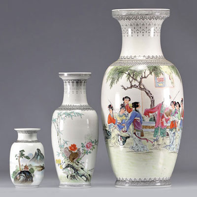(3) Vases à décor de personnages, paysages et d'animaux d'époque République chinoise (中華民國)