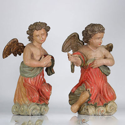 Pair of polychrome wooden angels 18th