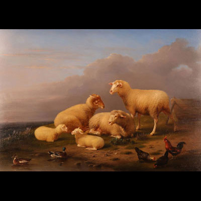 VAN SEVERDONCK FRANZ (1809-1889)   grand tableau moutons aux prés