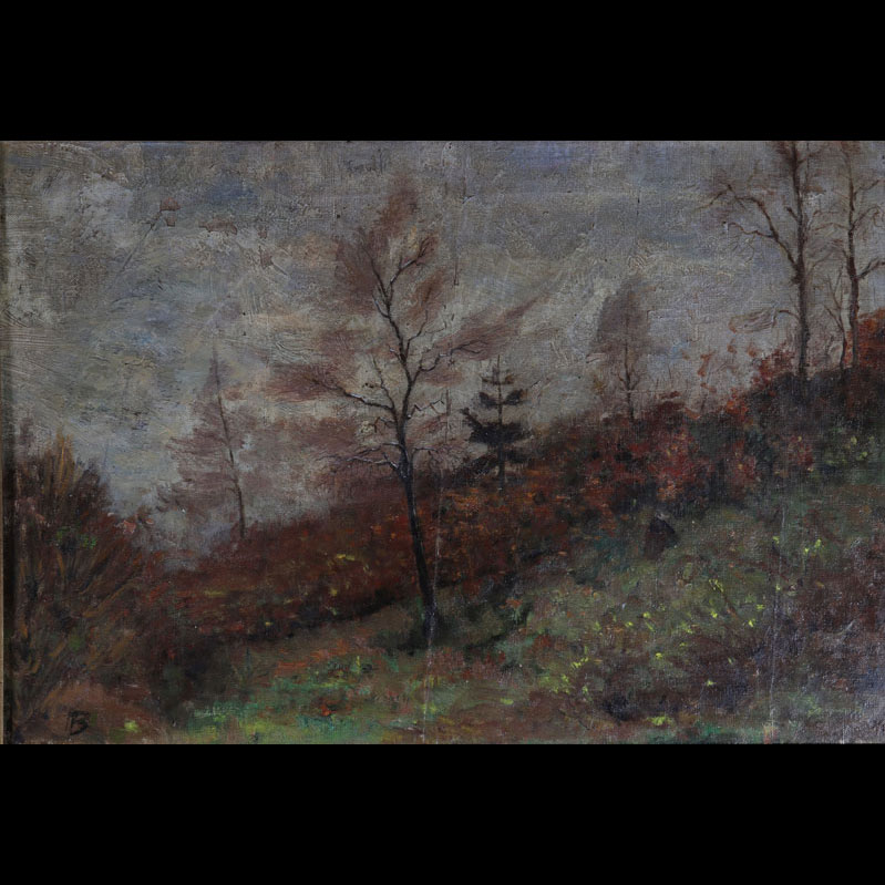 Baron Théodore huile sur toile vue de forêt en automne 19ème 