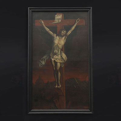 Imposing oil painting on canvas Christ on the cross 17th Height 306cmx187cm