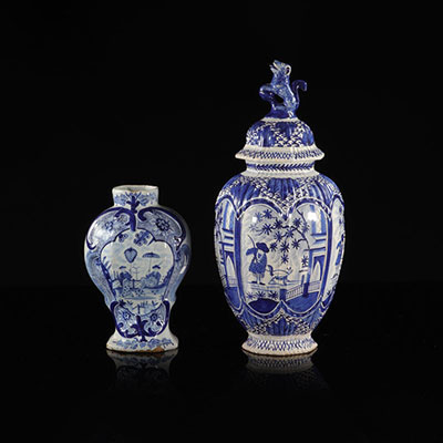 Delft lot de 2 porcelaines 18ème à décor asiatique marque sous les pièces