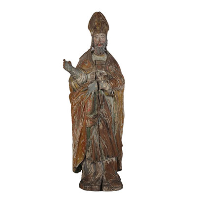 Imposant Saint en bois polychrome 17ème