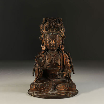 Bouddha Kwanin en bronze doré d'époque Ming.Chine XVIIème.