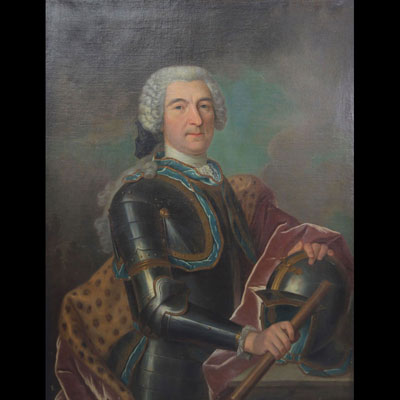 Ecole Française XVIIIème huile sur toile «Portrait d’un officier en cuirasse» signature à identifier