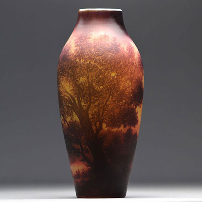 D'Argental imposant vase multicouche à décor lacustre