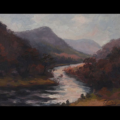 Fernand PONTHIER (1885-1952) huile « vue de rivière et rocher »