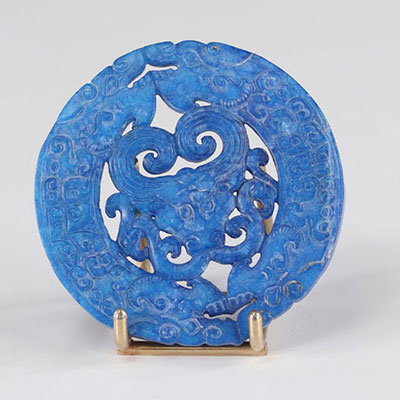 Chine pendentif en Lapis-Lazuli dragons et buffle sculpté