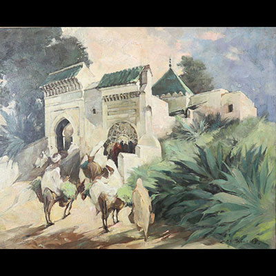 Camille BARTHELEMY (1890-1961) grande huile sur toile"Marabout près de Meknès"" page 268 du catalogue Raisonné (H=790mm L=990mm)