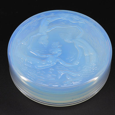 Opalescent candy dish decorated with nymphs
