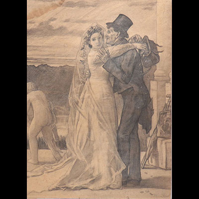 Félicien ROPS (1833-1898) attribué grand dessin ' le mariage d'intérêts