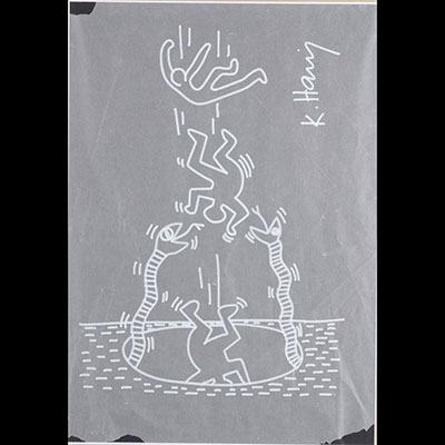 Keith Haring. Circa 86 « Le gouffre aux serpents ». Signé « K.Haring » certificat de Frank P. Garo FHE.