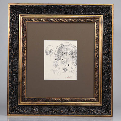 Salvador Dali. Stylo à bille noir et crayon sur page de carnet à dessin étude pour le tableau 