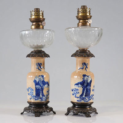 Paire de lampes en porcelaine de Nankin XIXème