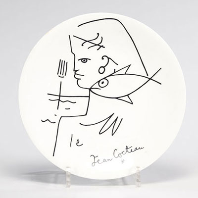 Jean COCTEAU (1889-1963) profil assiette en porcelaine de Limoge (France)