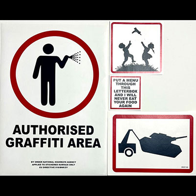 Banksy. Set of 4 digital printing stickers including 1 on Fasson support.