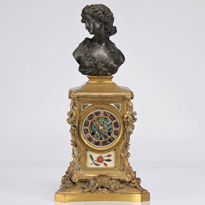 Pendule en bronze et marqueterie de marbre Napoléon III