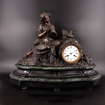 Impressive bronze and marble pendulum romantic scene signed DEVAULX